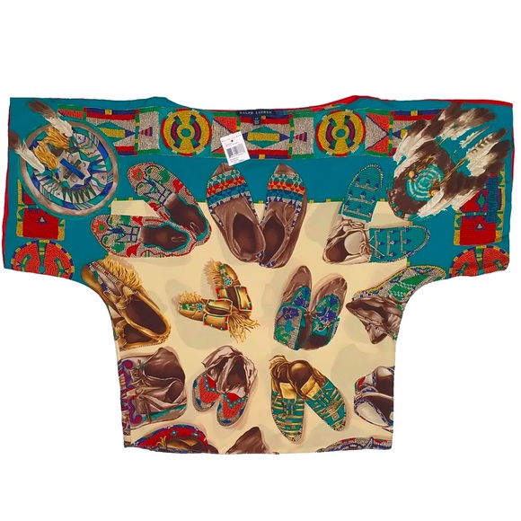 RALPH LAUREN Western Native American Indian Colorful Silk Top Sz Small Rare New! - Picture 10 of 12